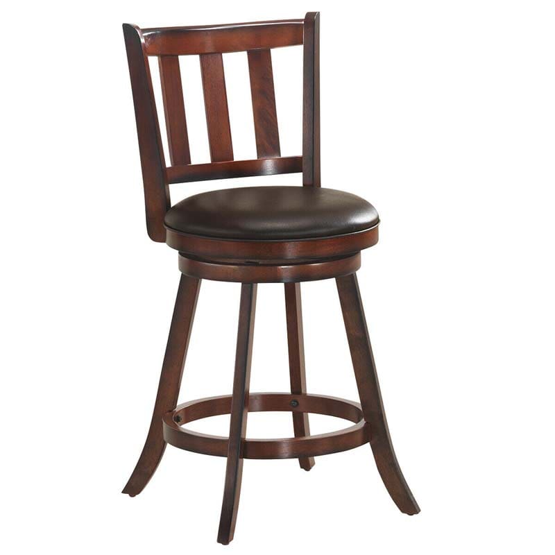 Upholstered Swivel Bar Stools Set of 2, Counter Height Dining Chairs with Back & PVC Cushioned Seat for Kitchen Island, Pub, Living Room