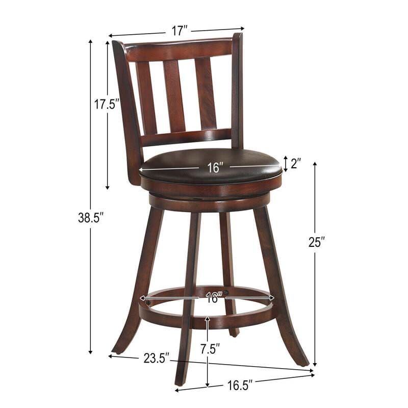 Upholstered Swivel Bar Stools Set of 2, Counter Height Dining Chairs with Back & PVC Cushioned Seat for Kitchen Island, Pub, Living Room