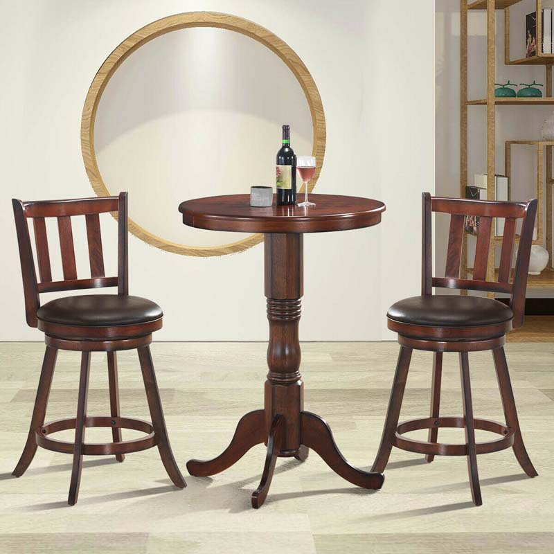 Upholstered Swivel Bar Stools Set of 2, Counter Height Dining Chairs with Back & PVC Cushioned Seat for Kitchen Island, Pub, Living Room