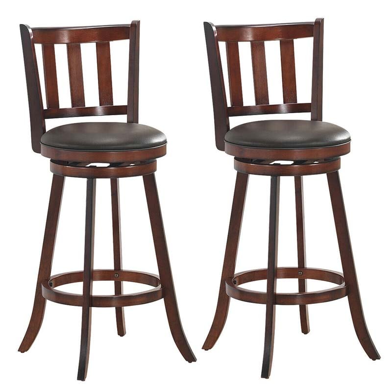 Upholstered Swivel Bar Stools Set of 2, Counter Height Dining Chairs with Back & PVC Cushioned Seat for Kitchen Island, Pub, Living Room