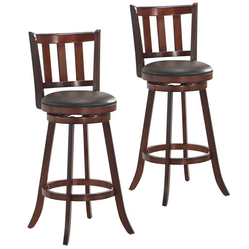 Upholstered Swivel Bar Stools Set of 2, Counter Height Dining Chairs with Back & PVC Cushioned Seat for Kitchen Island, Pub, Living Room