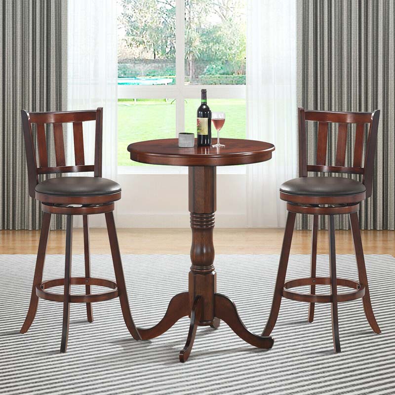 Upholstered Swivel Bar Stools Set of 2, Counter Height Dining Chairs with Back & PVC Cushioned Seat for Kitchen Island, Pub, Living Room