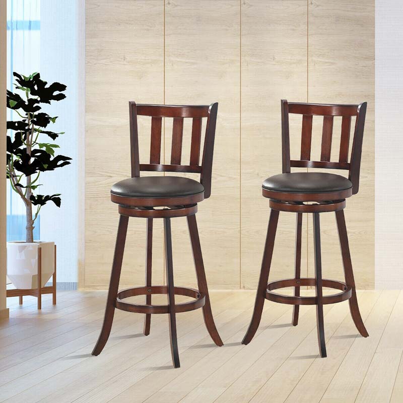 Upholstered Swivel Bar Stools Set of 2, Counter Height Dining Chairs with Back & PVC Cushioned Seat for Kitchen Island, Pub, Living Room