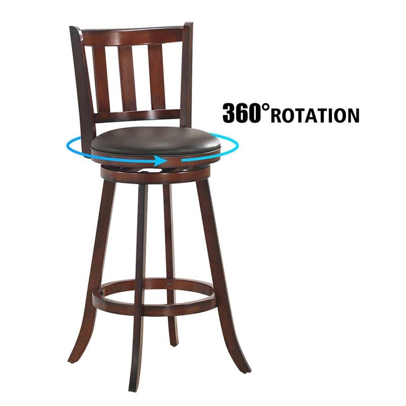 Upholstered Swivel Bar Stools Set of 2, Counter Height Dining Chairs with Back & PVC Cushioned Seat for Kitchen Island, Pub, Living Room