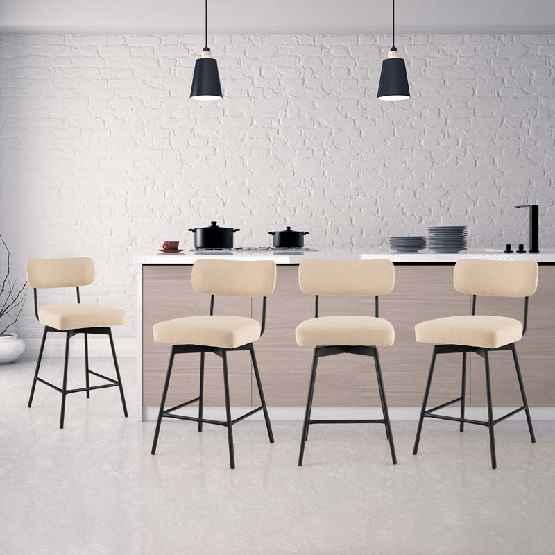 Swivel Bar Stools Set of 2, 25" Upholstered Counter Height Bar Chairs with Back, Footrest & Metal Legs for Kitchen Island, Dining Room, Bar