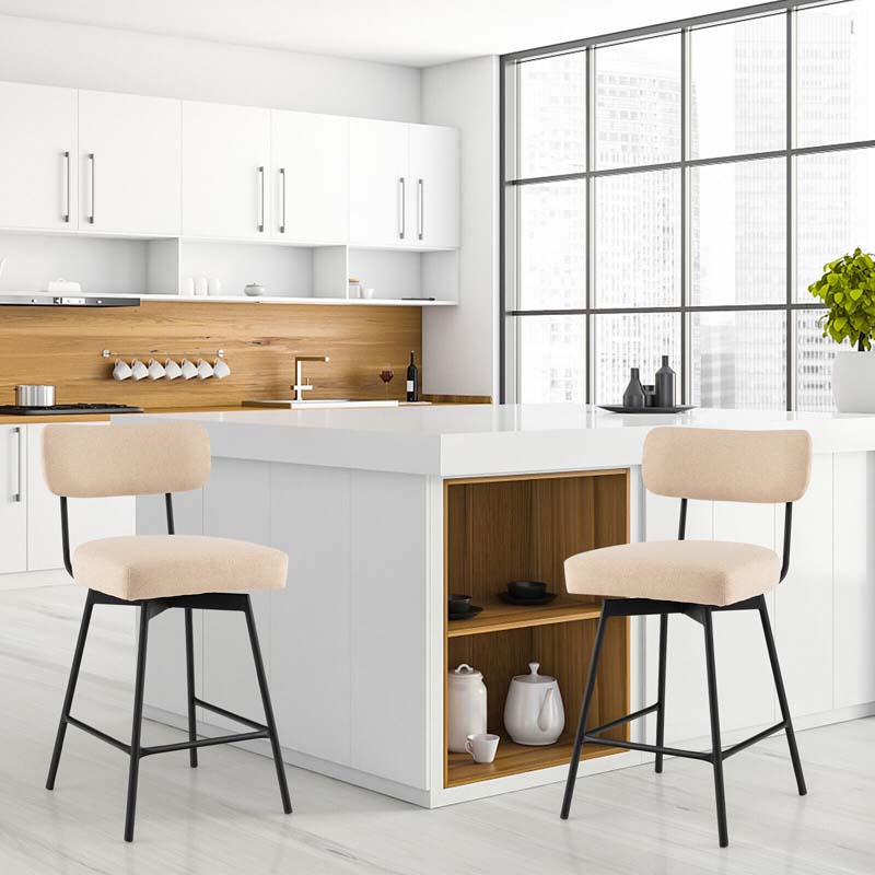 Swivel Bar Stools Set of 2, 25" Upholstered Counter Height Bar Chairs with Back, Footrest & Metal Legs for Kitchen Island, Dining Room, Bar