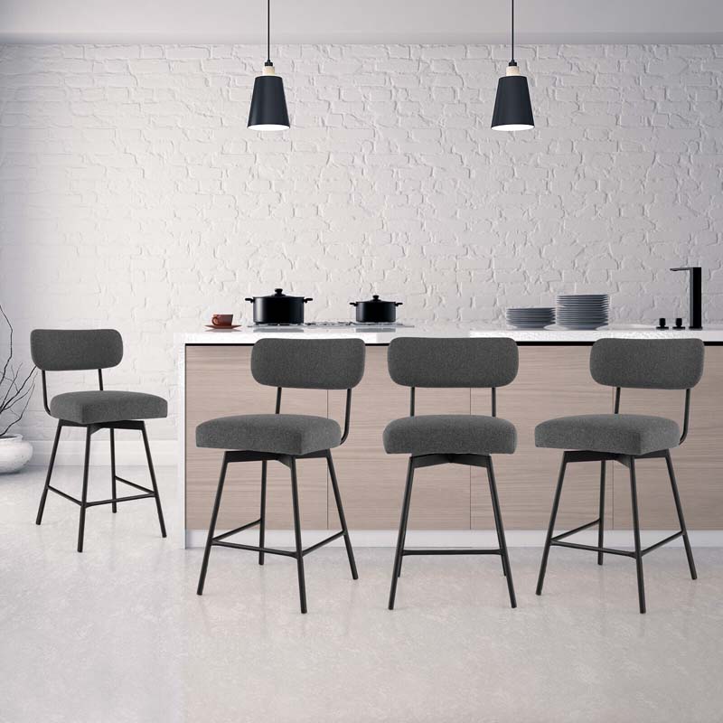Swivel Bar Stools Set of 2, 25" Upholstered Counter Height Bar Chairs with Back, Footrest & Metal Legs for Kitchen Island, Dining Room, Bar