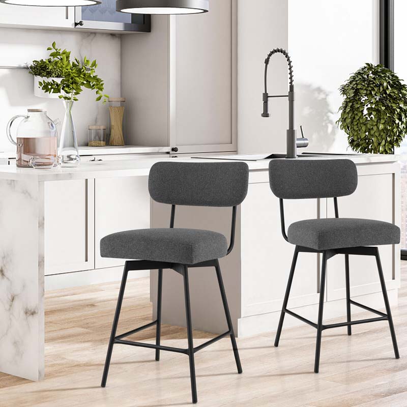 Swivel Bar Stools Set of 2, 25" Upholstered Counter Height Bar Chairs with Back, Footrest & Metal Legs for Kitchen Island, Dining Room, Bar