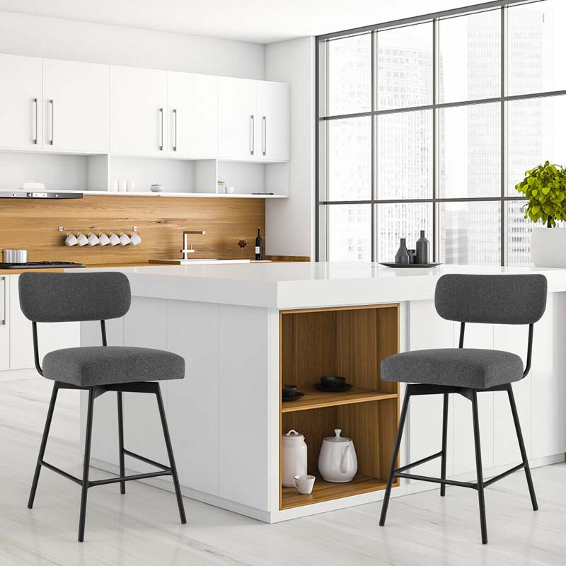 Swivel Bar Stools Set of 2, 25" Upholstered Counter Height Bar Chairs with Back, Footrest & Metal Legs for Kitchen Island, Dining Room, Bar