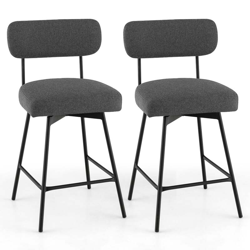 Swivel Bar Stools Set of 2, 25" Upholstered Counter Height Bar Chairs with Back, Footrest & Metal Legs for Kitchen Island, Dining Room, Bar