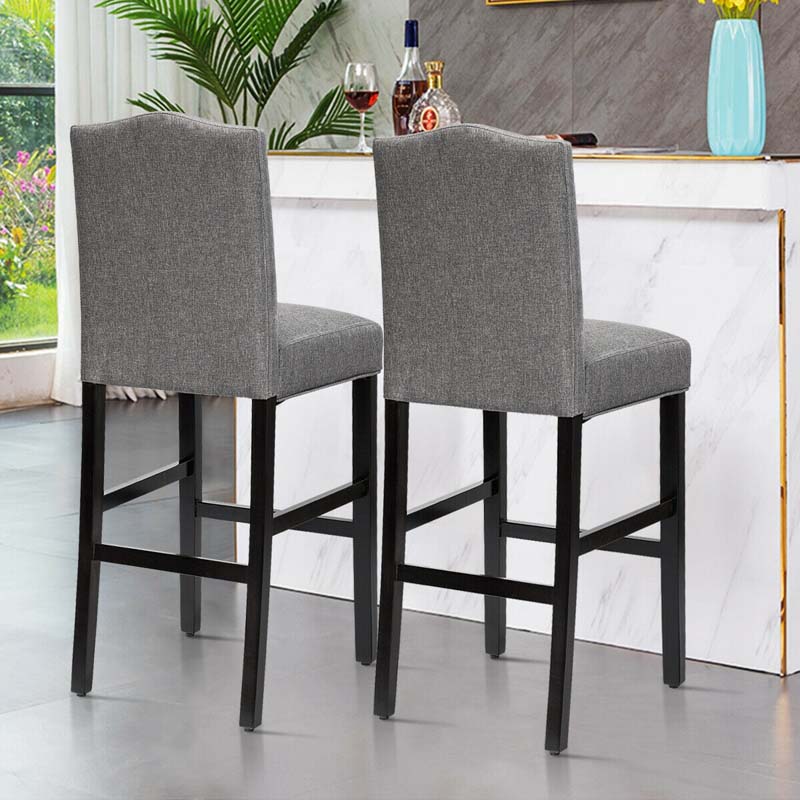 2-Pack 30" Bar Stools with Nailhead Trim, Fabric Counter Height Stools, Kitchen Dining Chairs