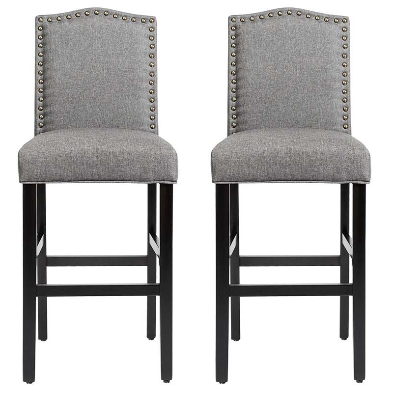 2-Pack 30" Bar Stools with Nailhead Trim, Fabric Counter Height Stools, Kitchen Dining Chairs