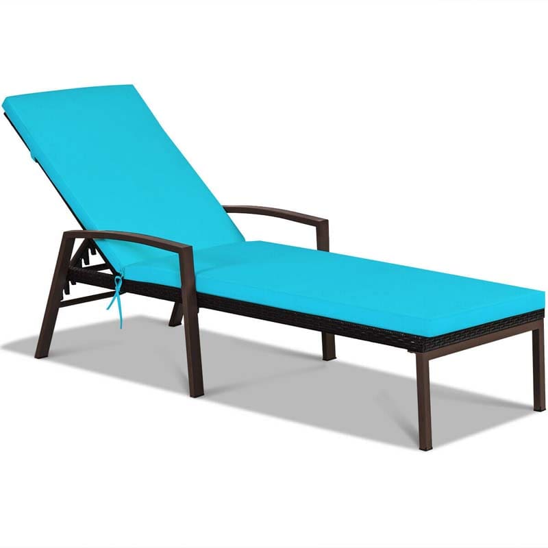 Set of 2 Patio Rattan Chaise Lounge Chairs, Outdoor Reclining Pool Sun Loungers with 5-Position Adjustable Backrest, Cushions & Armrests