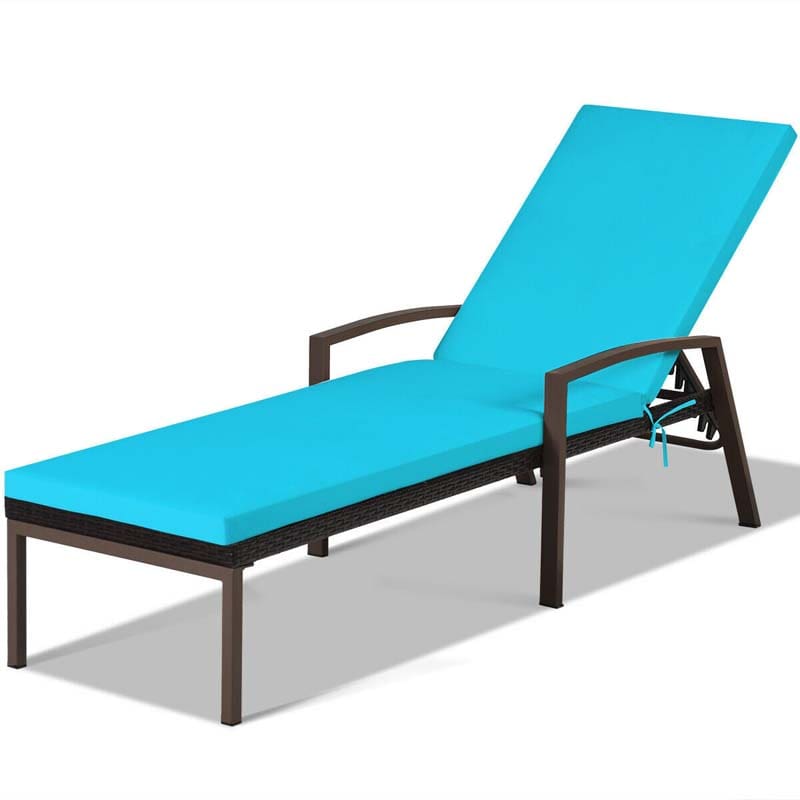 Set of 2 Patio Rattan Chaise Lounge Chairs, Outdoor Reclining Pool Sun Loungers with 5-Position Adjustable Backrest, Cushions & Armrests