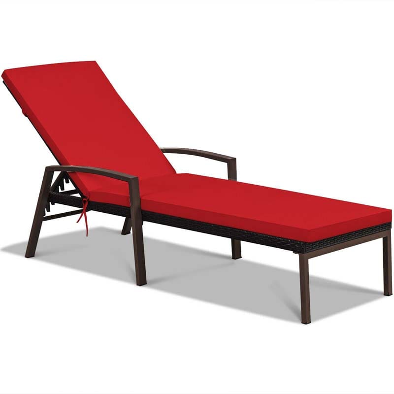Set of 2 Patio Rattan Chaise Lounge Chairs, Outdoor Reclining Pool Sun Loungers with 5-Position Adjustable Backrest, Cushions & Armrests