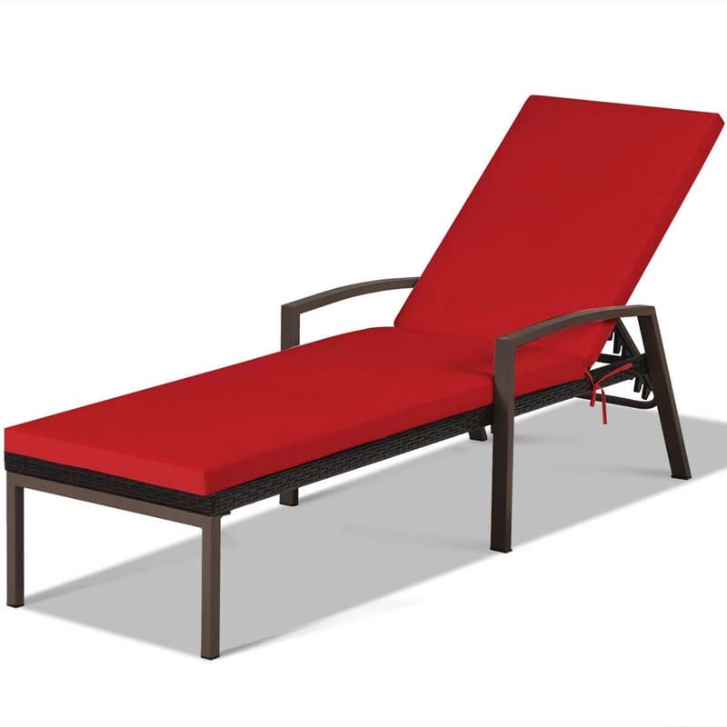 Set of 2 Patio Rattan Chaise Lounge Chairs, Outdoor Reclining Pool Sun Loungers with 5-Position Adjustable Backrest, Cushions & Armrests