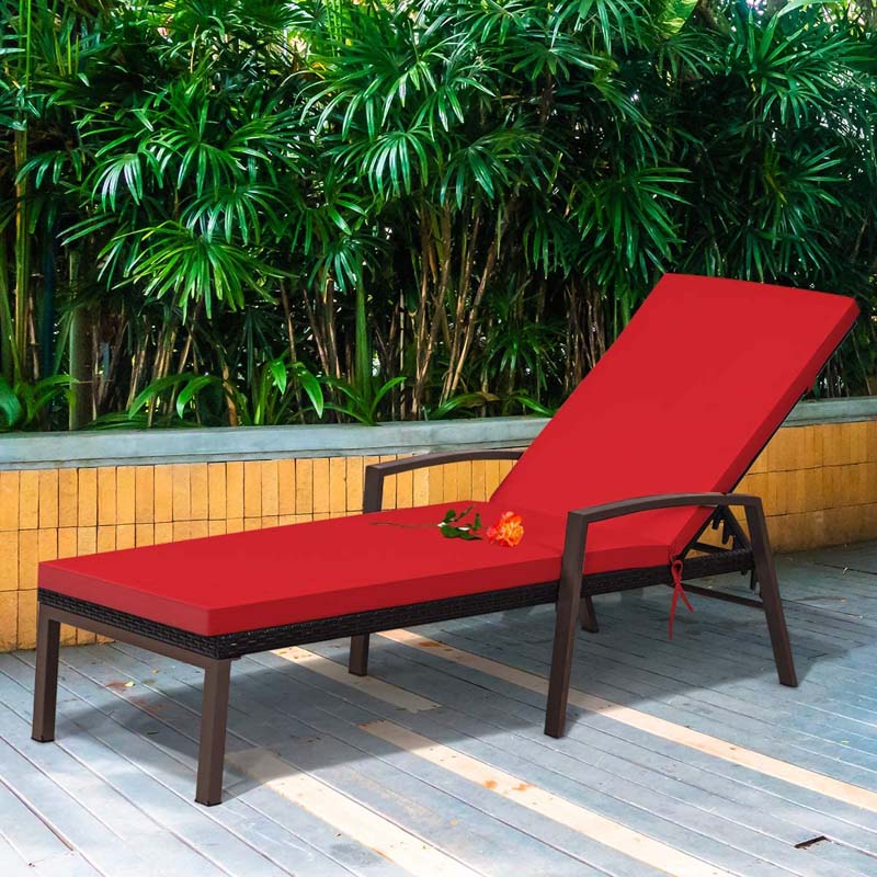 Set of 2 Patio Rattan Chaise Lounge Chairs, Outdoor Reclining Pool Sun Loungers with 5-Position Adjustable Backrest, Cushions & Armrests