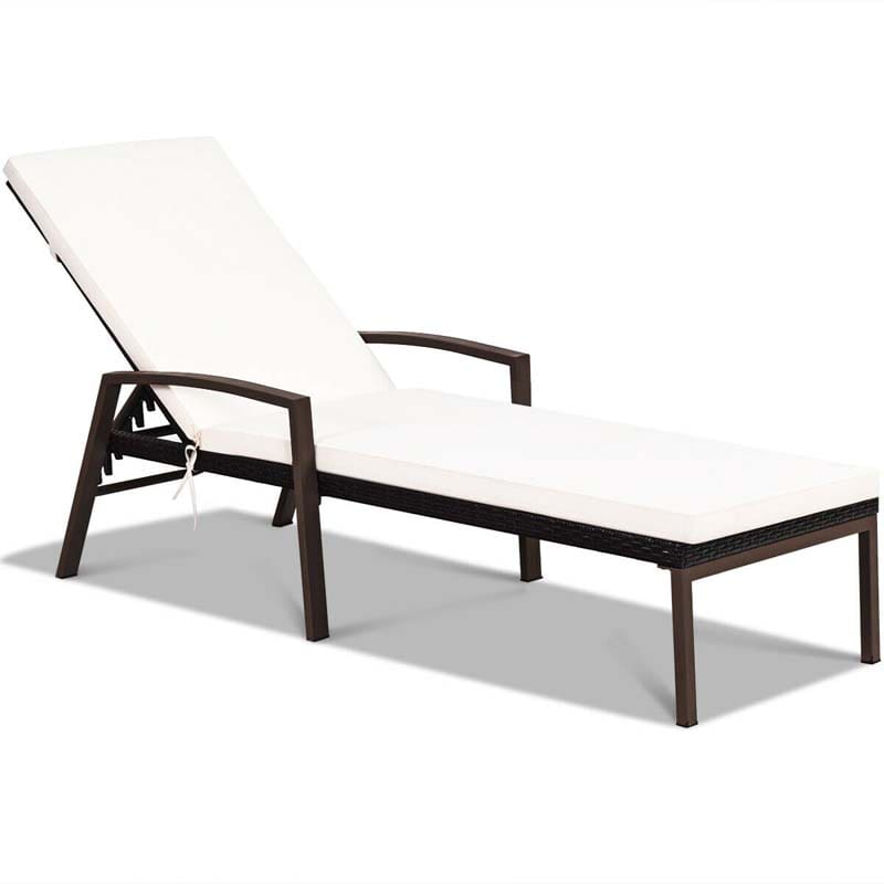 Set of 2 Patio Rattan Chaise Lounge Chairs, Outdoor Reclining Pool Sun Loungers with 5-Position Adjustable Backrest, Cushions & Armrests