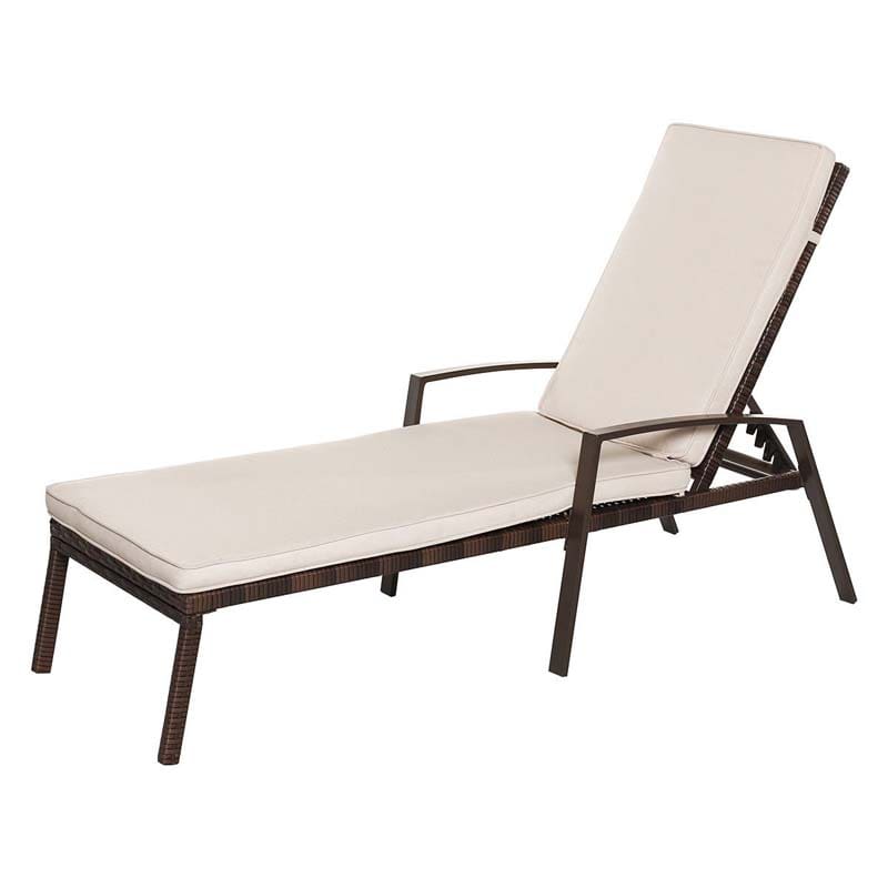 Set of 2 Patio Rattan Chaise Lounge Chairs, Outdoor Reclining Pool Sun Loungers with 5-Position Adjustable Backrest, Cushions & Armrests