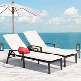 Set of 2 Patio Rattan Chaise Lounge Chairs, Outdoor Reclining Pool Sun Loungers with 5-Position Adjustable Backrest, Cushions & Armrests