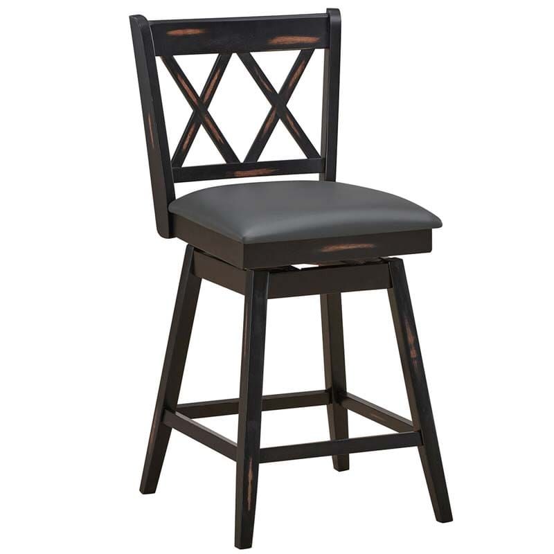 25" Swivel Bar Stools Set of 2 with Back & Rubber Wood Legs, Upholstered Counter Height Dining Chairs for Kitchen Island, Pub, Restaurant