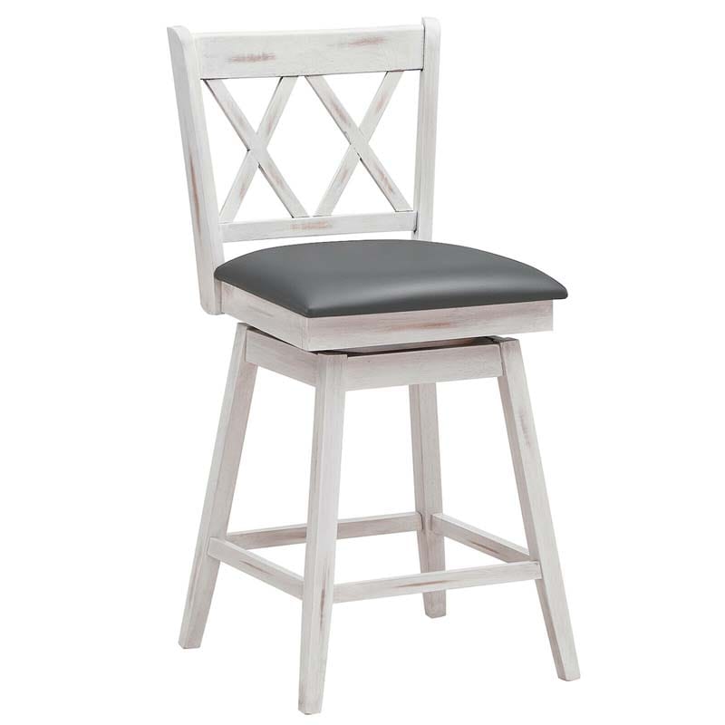 25" Swivel Bar Stools Set of 2 with Back & Rubber Wood Legs, Upholstered Counter Height Dining Chairs for Kitchen Island, Pub, Restaurant