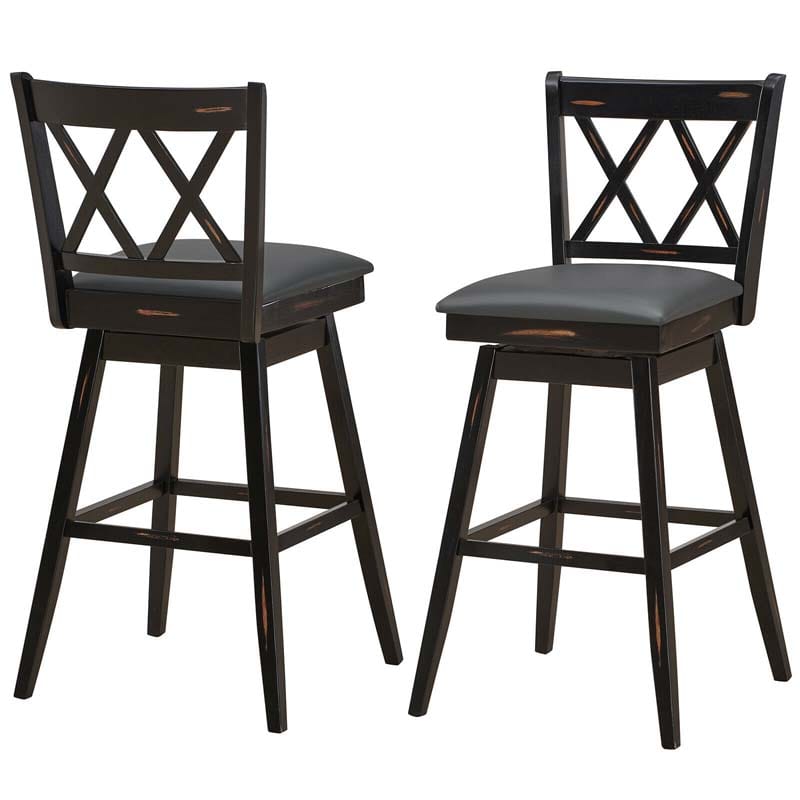 29" Swivel Bar Stools Set of 2 with Back & Rubber Wood Legs, Upholstered Bar Height Dining Chairs for Kitchen Island, Pub, Restaurant