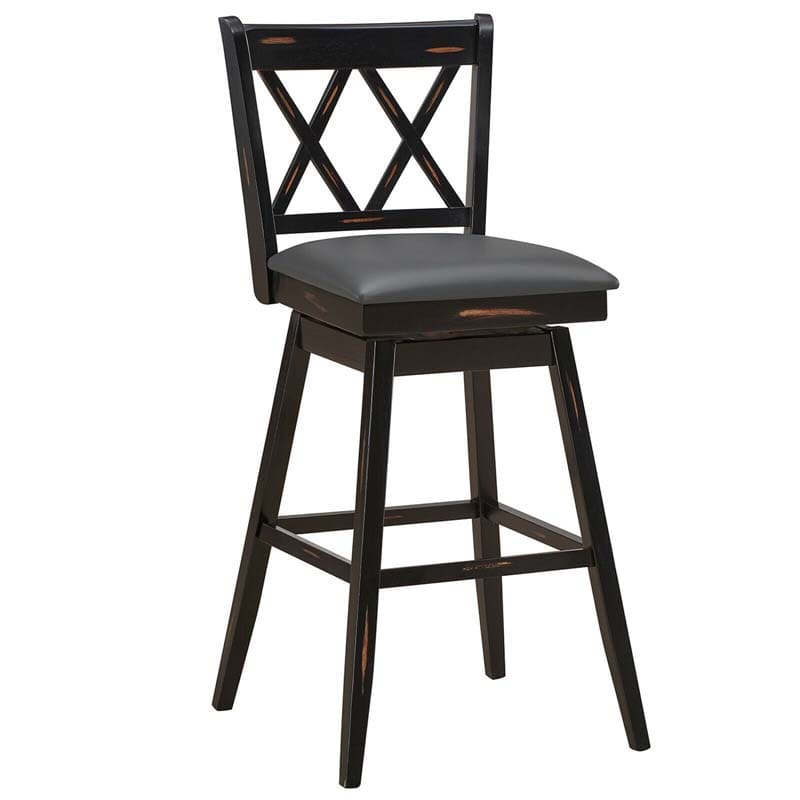 29" Swivel Bar Stools Set of 2 with Back & Rubber Wood Legs, Upholstered Bar Height Dining Chairs for Kitchen Island, Pub, Restaurant