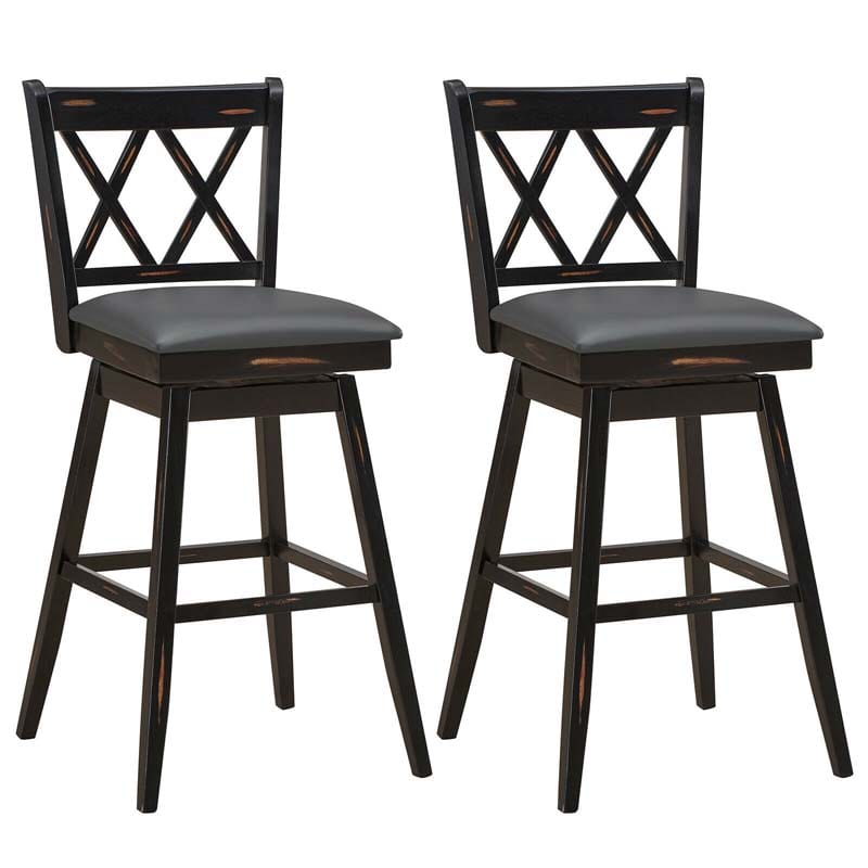 29" Swivel Bar Stools Set of 2 with Back & Rubber Wood Legs, Upholstered Bar Height Dining Chairs for Kitchen Island, Pub, Restaurant