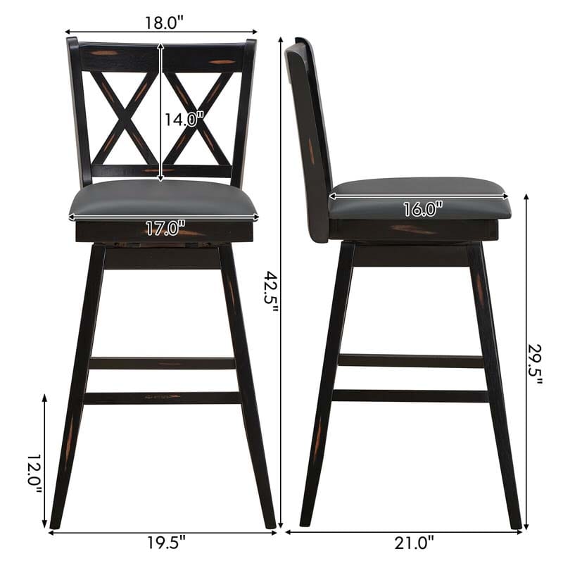 29" Swivel Bar Stools Set of 2 with Back & Rubber Wood Legs, Upholstered Bar Height Dining Chairs for Kitchen Island, Pub, Restaurant