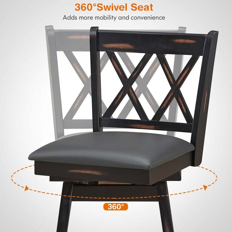29" Swivel Bar Stools Set of 2 with Back & Rubber Wood Legs, Upholstered Bar Height Dining Chairs for Kitchen Island, Pub, Restaurant