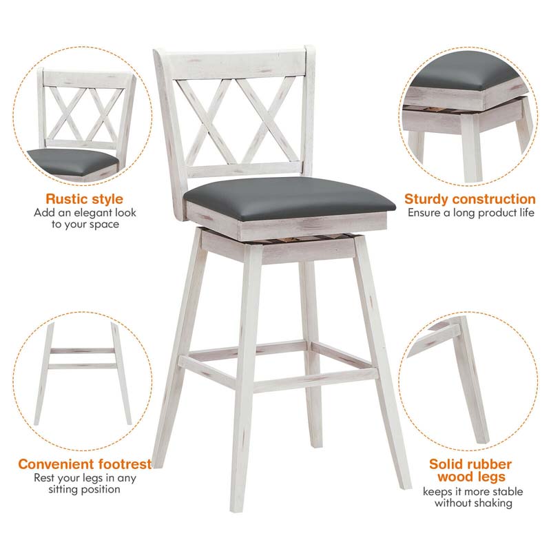 29" Swivel Bar Stools Set of 2 with Back & Rubber Wood Legs, Upholstered Bar Height Dining Chairs for Kitchen Island, Pub, Restaurant