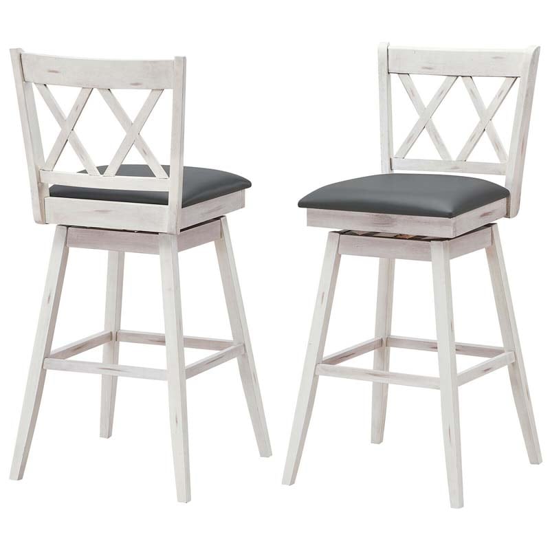 29" Swivel Bar Stools Set of 2 with Back & Rubber Wood Legs, Upholstered Bar Height Dining Chairs for Kitchen Island, Pub, Restaurant