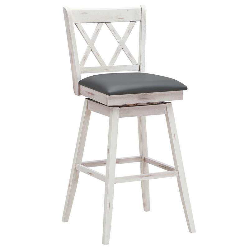 29" Swivel Bar Stools Set of 2 with Back & Rubber Wood Legs, Upholstered Bar Height Dining Chairs for Kitchen Island, Pub, Restaurant