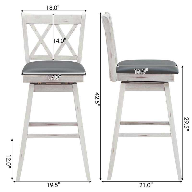 29" Swivel Bar Stools Set of 2 with Back & Rubber Wood Legs, Upholstered Bar Height Dining Chairs for Kitchen Island, Pub, Restaurant