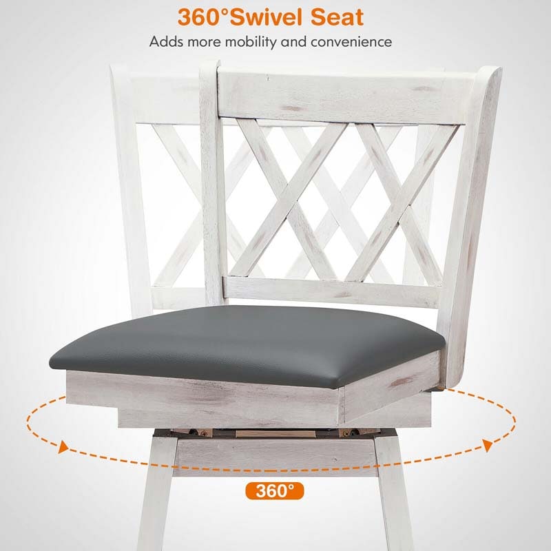 29" Swivel Bar Stools Set of 2 with Back & Rubber Wood Legs, Upholstered Bar Height Dining Chairs for Kitchen Island, Pub, Restaurant
