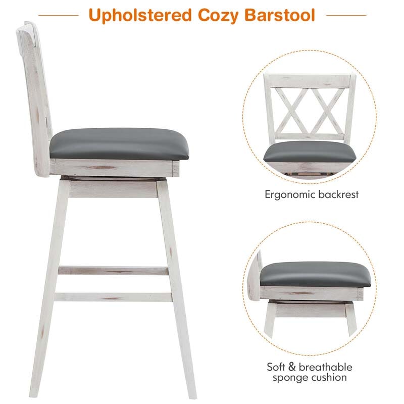 29" Swivel Bar Stools Set of 2 with Back & Rubber Wood Legs, Upholstered Bar Height Dining Chairs for Kitchen Island, Pub, Restaurant