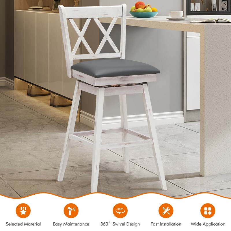 29" Swivel Bar Stools Set of 2 with Back & Rubber Wood Legs, Upholstered Bar Height Dining Chairs for Kitchen Island, Pub, Restaurant