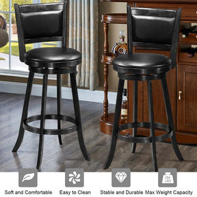 2-Pack 29" Wooden Counter Stools, 360° Swivel Bar Stools with Backs, Counter Height Stool, Upholstered Bar Chairs Dining Chairs