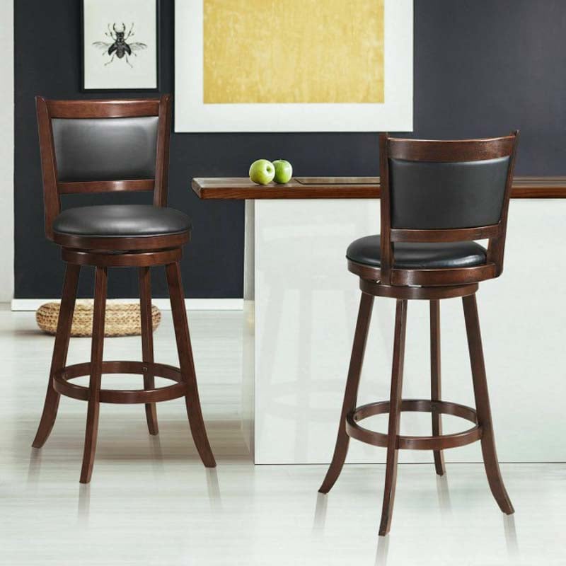 2-Pack 29" Wooden Counter Stools, 360° Swivel Bar Stools with Backs, Counter Height Stool, Upholstered Bar Chairs Dining Chairs