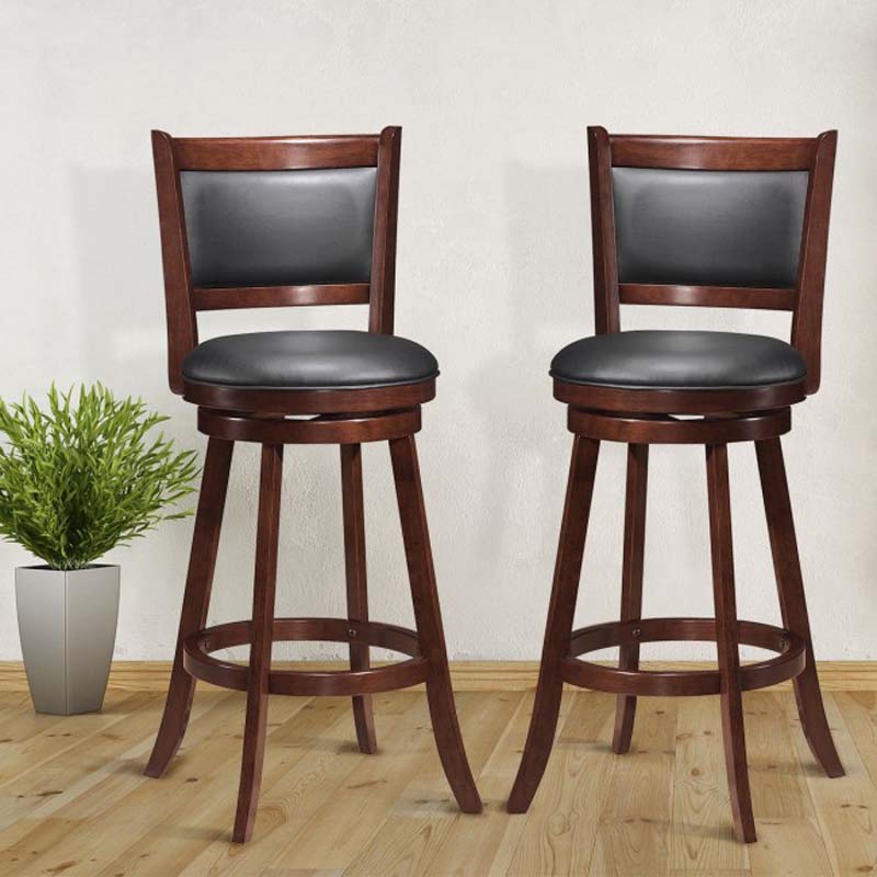 2-Pack 29" Wooden Counter Stools, 360° Swivel Bar Stools with Backs, Counter Height Stool, Upholstered Bar Chairs Dining Chairs