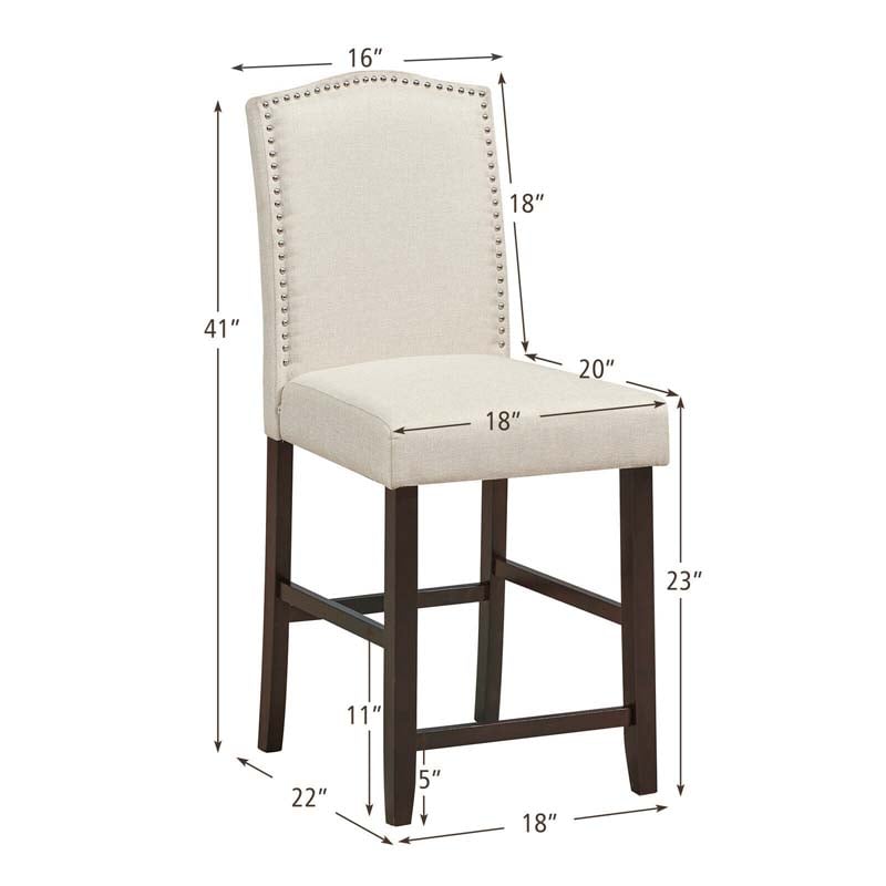 24" Fabric Upholstered Bar Stools Set of 2, Nail Head High Back Counter Height Dining Chairs for Kitchen Island Pub