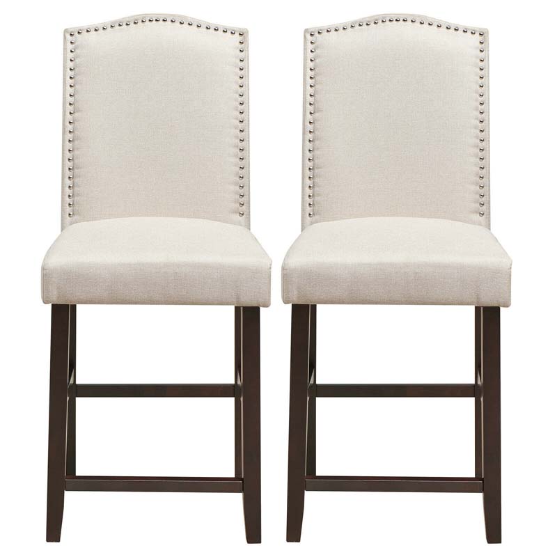 24" Fabric Upholstered Bar Stools Set of 2, Nail Head High Back Counter Height Dining Chairs for Kitchen Island Pub