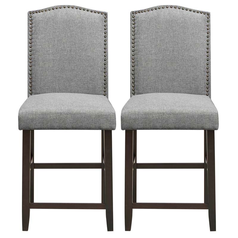 24" Fabric Upholstered Bar Stools Set of 2, Nail Head High Back Counter Height Dining Chairs for Kitchen Island Pub