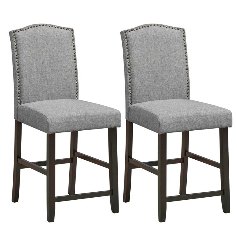 24" Fabric Upholstered Bar Stools Set of 2, Nail Head High Back Counter Height Dining Chairs for Kitchen Island Pub