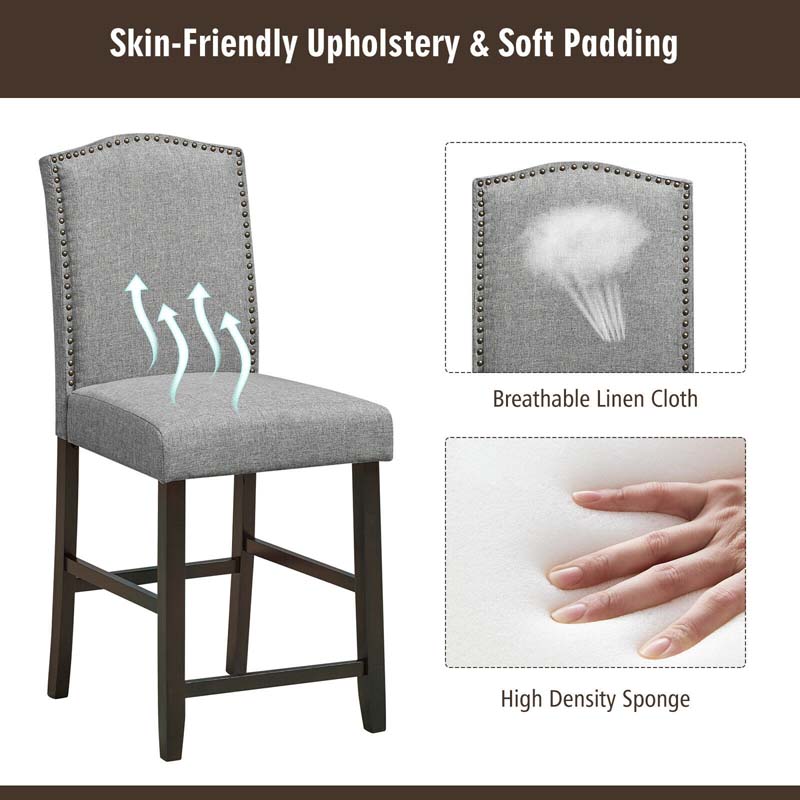 24" Fabric Upholstered Bar Stools Set of 2, Nail Head High Back Counter Height Dining Chairs for Kitchen Island Pub