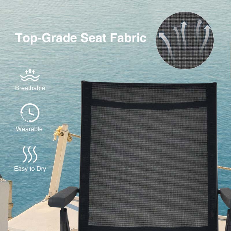 Set of 2 Folding Chaise Lounge Chair with 5-Position Adjustable Backrest & 2-Position Footrest, Fabric Seat Sun Lounger for Pool Deck Beach