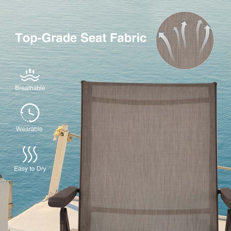 Set of 2 Folding Chaise Lounge Chair with 5-Position Adjustable Backrest & 2-Position Footrest, Fabric Seat Sun Lounger for Pool Deck Beach