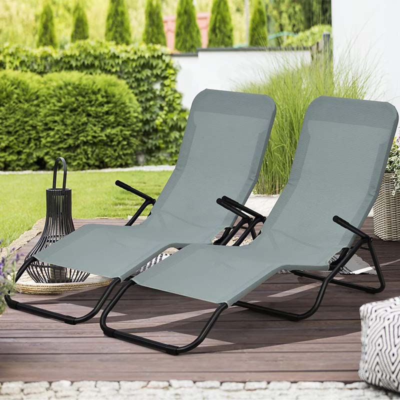 2PCS Patio Folding Lounge Chairs, Stackable Zero Gravity Sun Loungers with Quick Drying Fabric Seat for Poolside, Deck, Beach