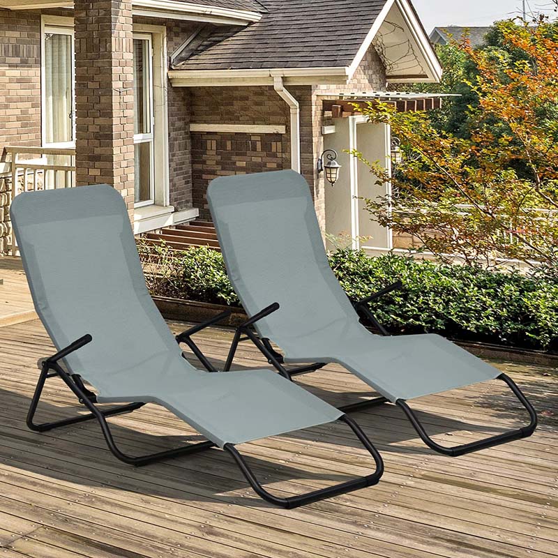 2PCS Patio Folding Lounge Chairs, Stackable Zero Gravity Sun Loungers with Quick Drying Fabric Seat for Poolside, Deck, Beach